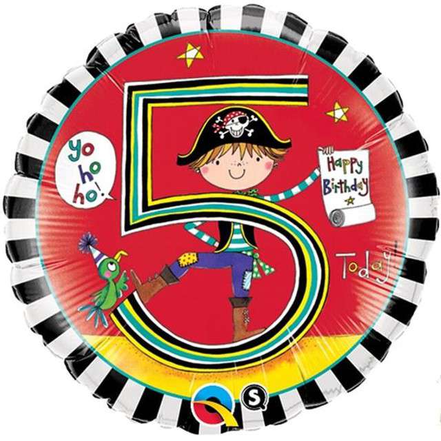 Balon foliowy 45cm 5 Urodziny chłopca Pirat 5 LAT