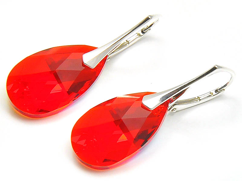 

Srebrne Kolczyki Swarovski Migdał Light Siam + Box