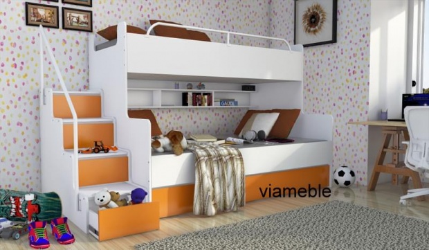 TURKUSOWE DUŻE ŁÓŻKO JIM 3 PIĘTROWE Z SZUFLADAMI Kolor wielokolorowy