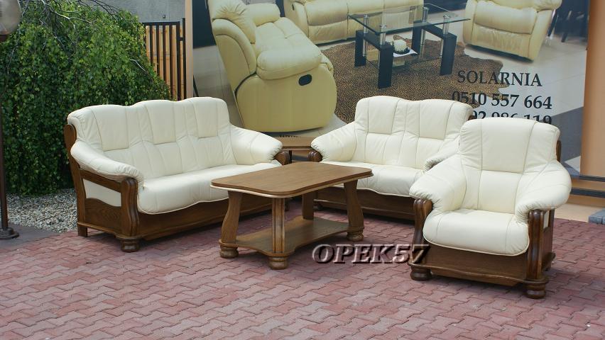 KOMPLET WYPOCZYNKOWY SKÓRZANY + DĄB