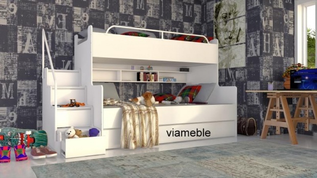 TURKUSOWE DUŻE ŁÓŻKO JIM 3 PIĘTROWE Z SZUFLADAMI Kolekcja new