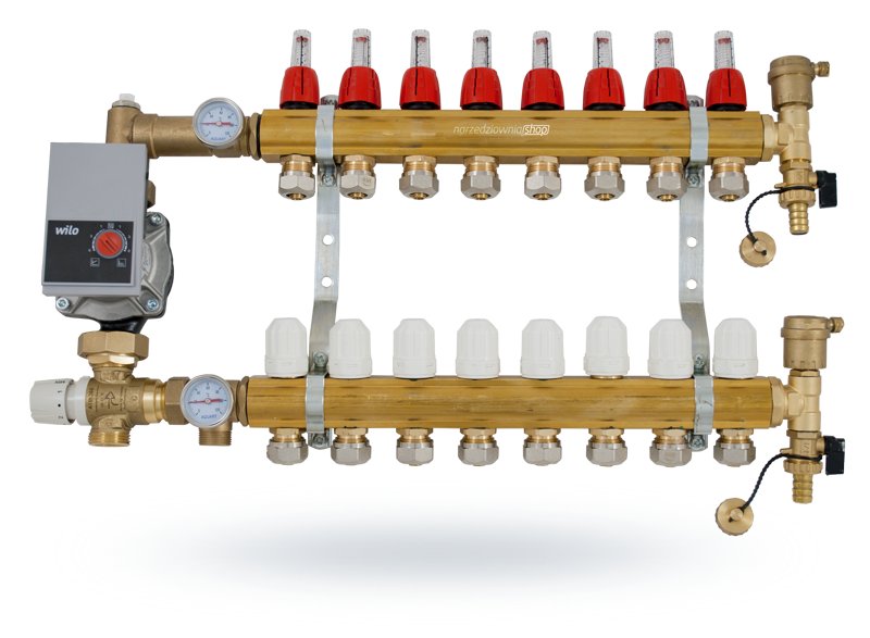 Rozdeľovač 7 obvodov s čerpacou skupinou Wilo pre podlahové krytiny