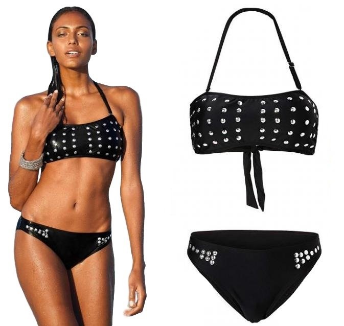 

czarne Bikini Strój dżety wiązany Top + Figi 36 S