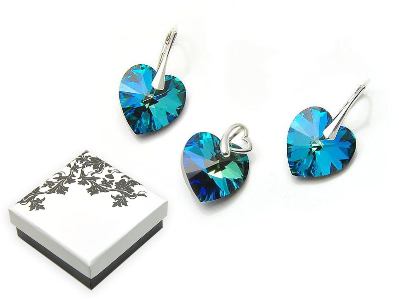 

Szok! Komplet Swarovski Serce Mix Kolor Srebro 925