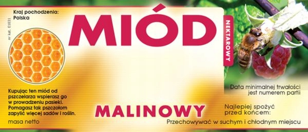 

Etykiety na Miód Malinowy (100szt) wzór E1031