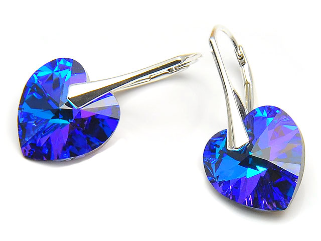 

Srebrne Kolczyki 925 Serce Swarovski Heliotrope !