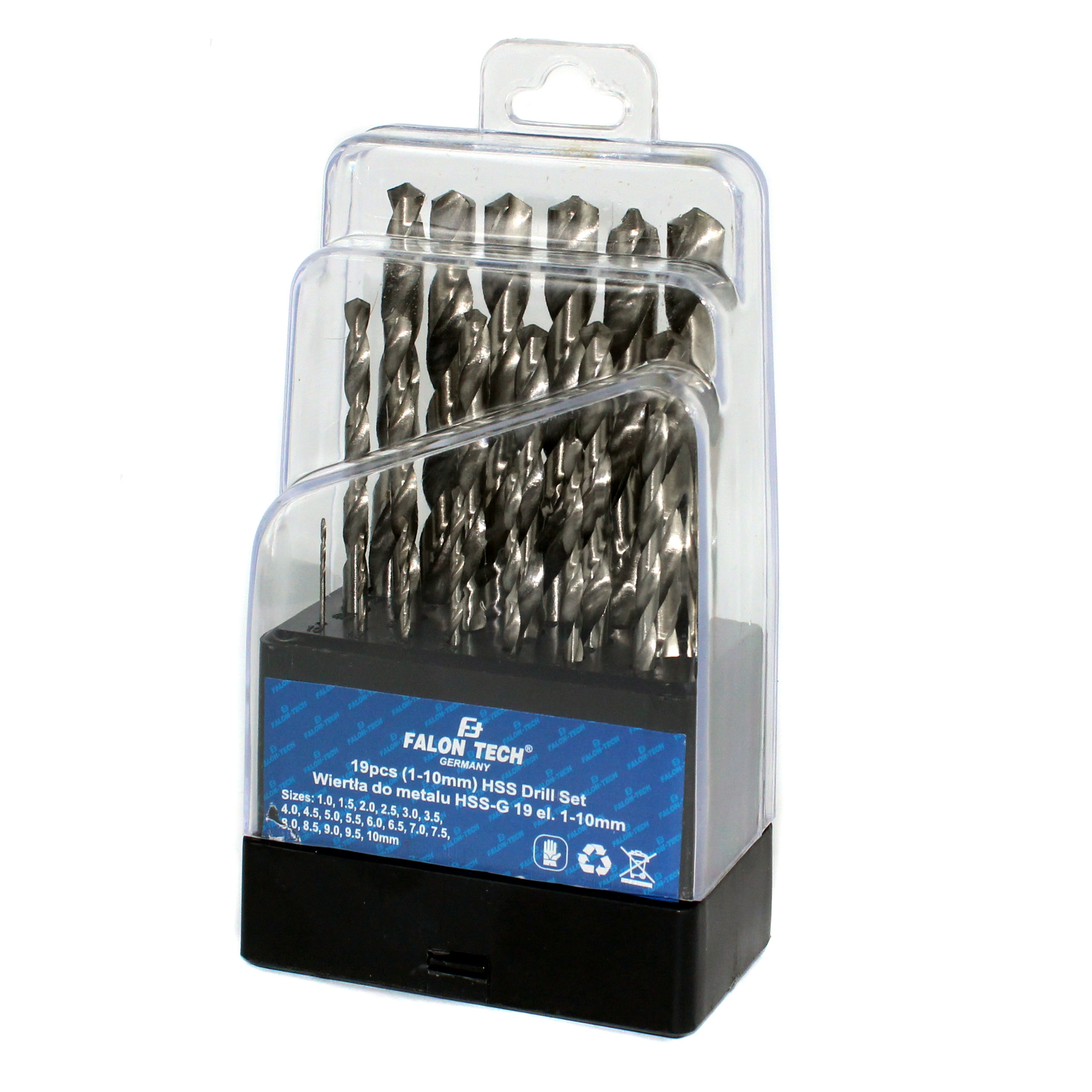 ZESTAW WIERTEŁ DO METALU 19 sztuk 1-10 mm WIERTŁA Marka Falon-Tech