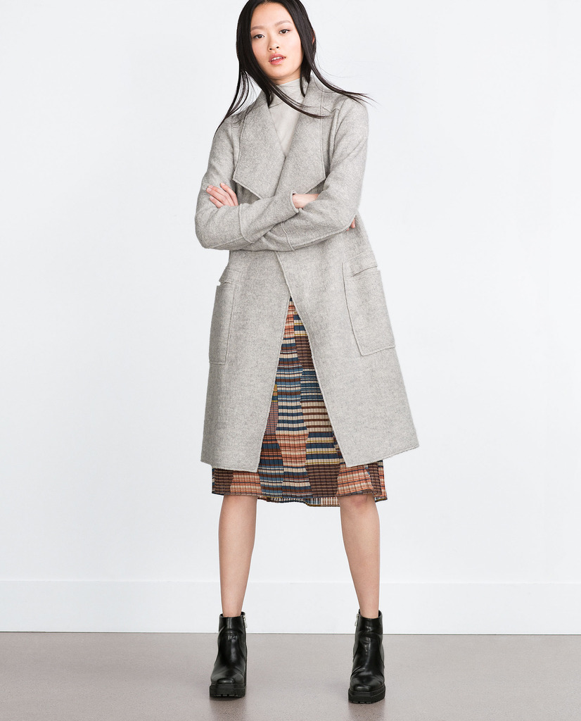 Zara wełniany płaszcz jasnoszary L 40 Rozmiar 40