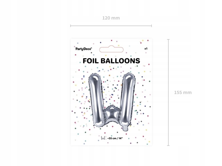 Balon foliowy W srebrny 35cm 1szt FB2M-W-018 Wypełnienie powietrze