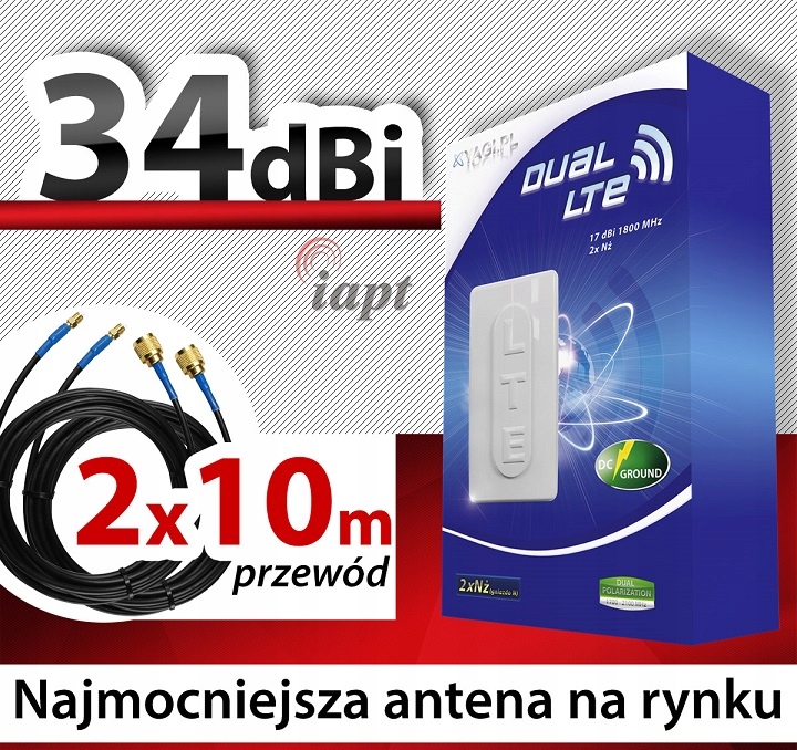 ANTENA DUAL GSM 3G 4G LTE 34dBi NAJMOCNIEJSZA KABEL 10m CRC9 TS9 TWIX Kod producenta LTE 17 10M TWIX