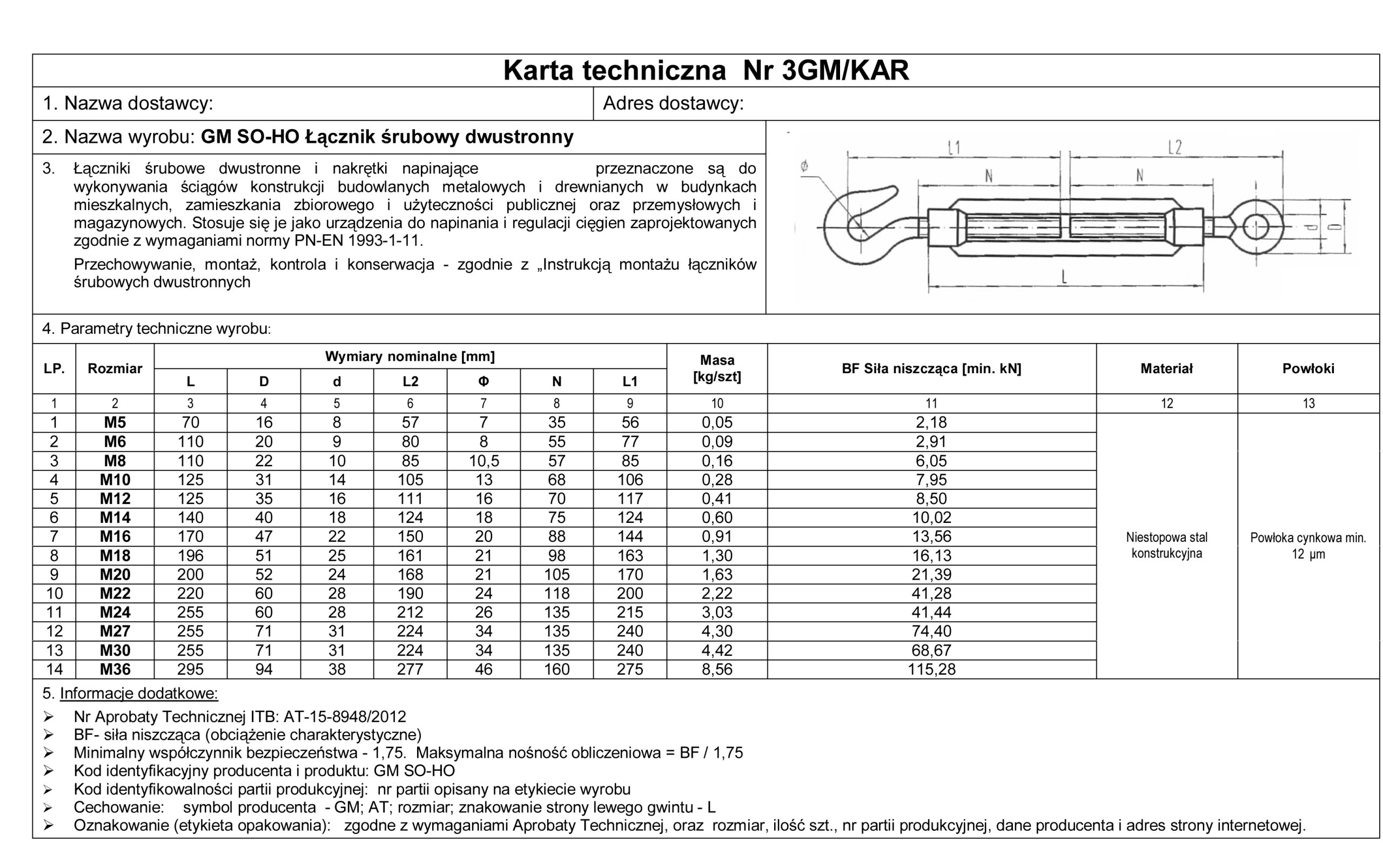 ŚRUBA RZYMSKA OKO-HAK DIN 1480 AT - M6 / 1 SZT. Kod producenta SROHM6A
