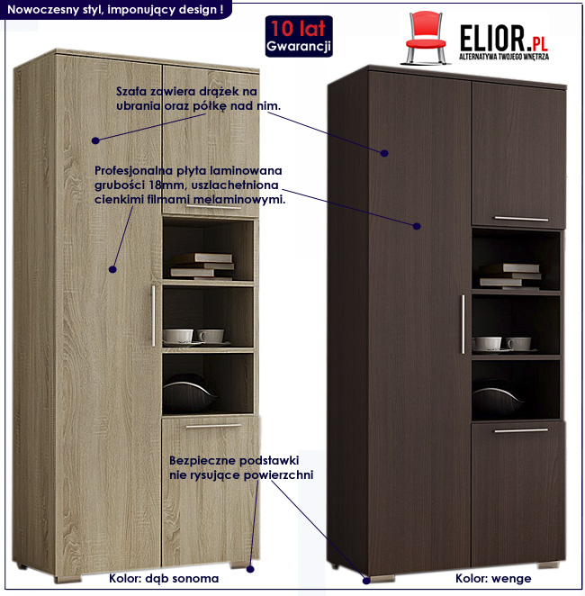 Szafa do GARDEROBY 190x80 UBRANIA Dąb Sonoma WENGE Kod producenta sgzp98758