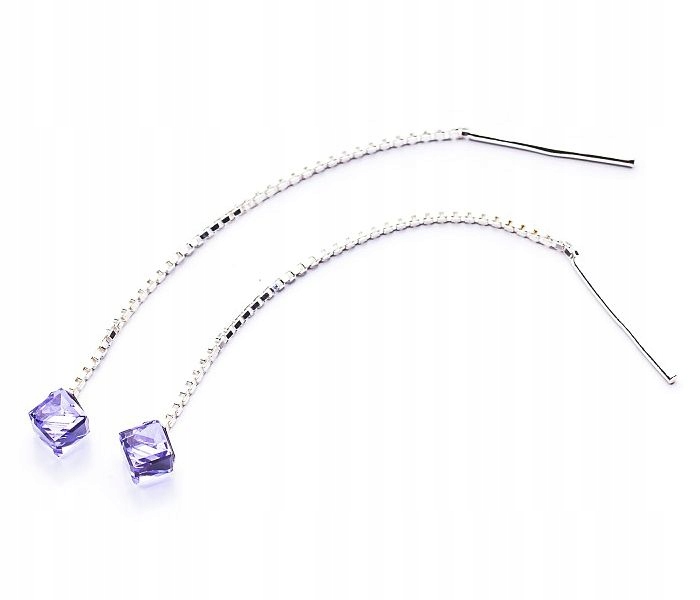 

Srebrne długie Kolczyki z kr. Swarovski Cube 4 Vio