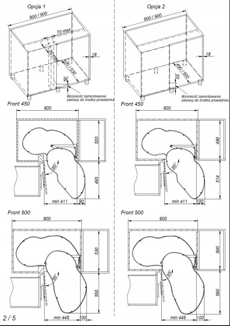 REJS magic corner OPTIMA 800 / 450 LEWY Wysokość maksymalna 20 cm