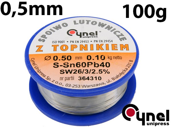 

Cyna Spoiwo Lutownicze Topnikiem 0,5mm 100g Cynel