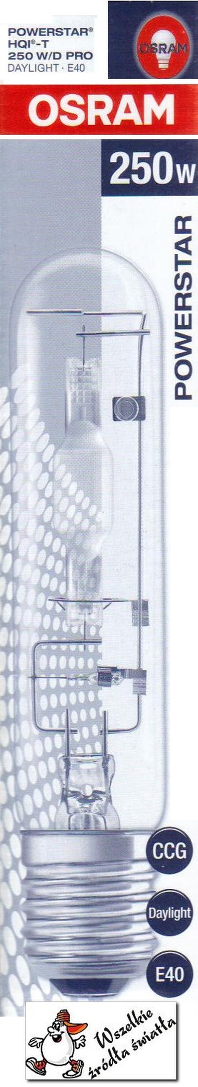 Żarówka OSRAM HQI T250/D PRO E40 CO/POWERSTAR Marka Osram