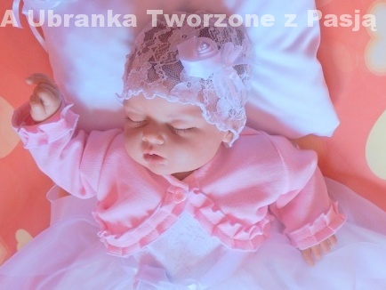 BOLERKO - SWETEREK BIAŁY RÓŻOWY do CHRZTU 56-62 Płeć Dziewczynki