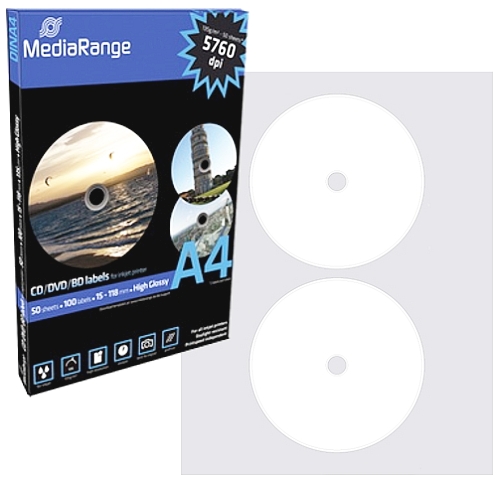 

MediaRange Etykiety na Cd/dvd/brd A4 Glossy 100szt