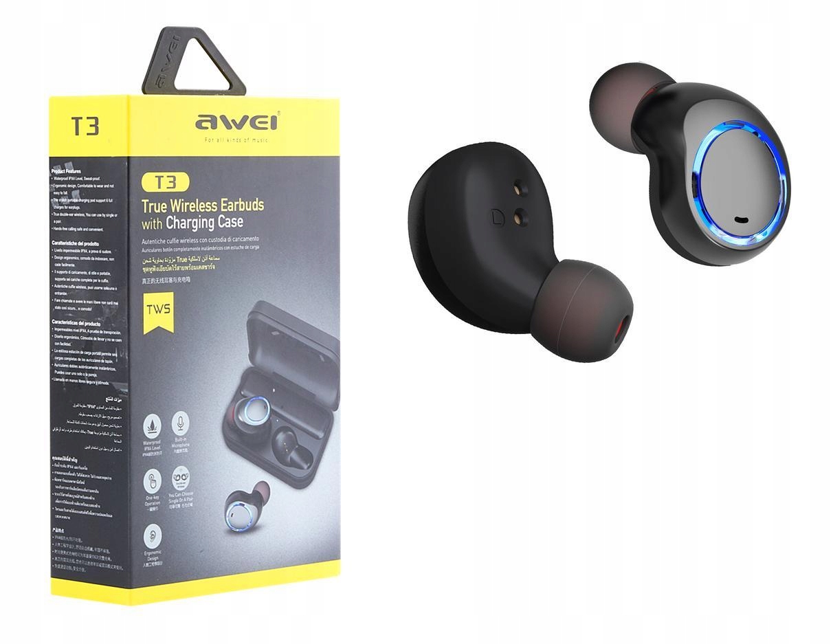 

Słuchawki Bluetooth Awei T3 Czarne z powerbankiem