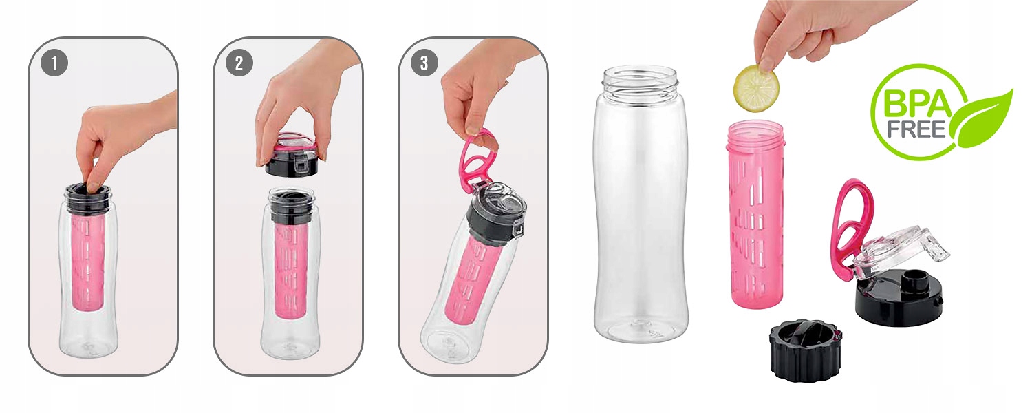 BUTELKA NA WODĘ Z WKŁADEM LÓD OWOCE BIDON 730ML Pojemność 730 ml