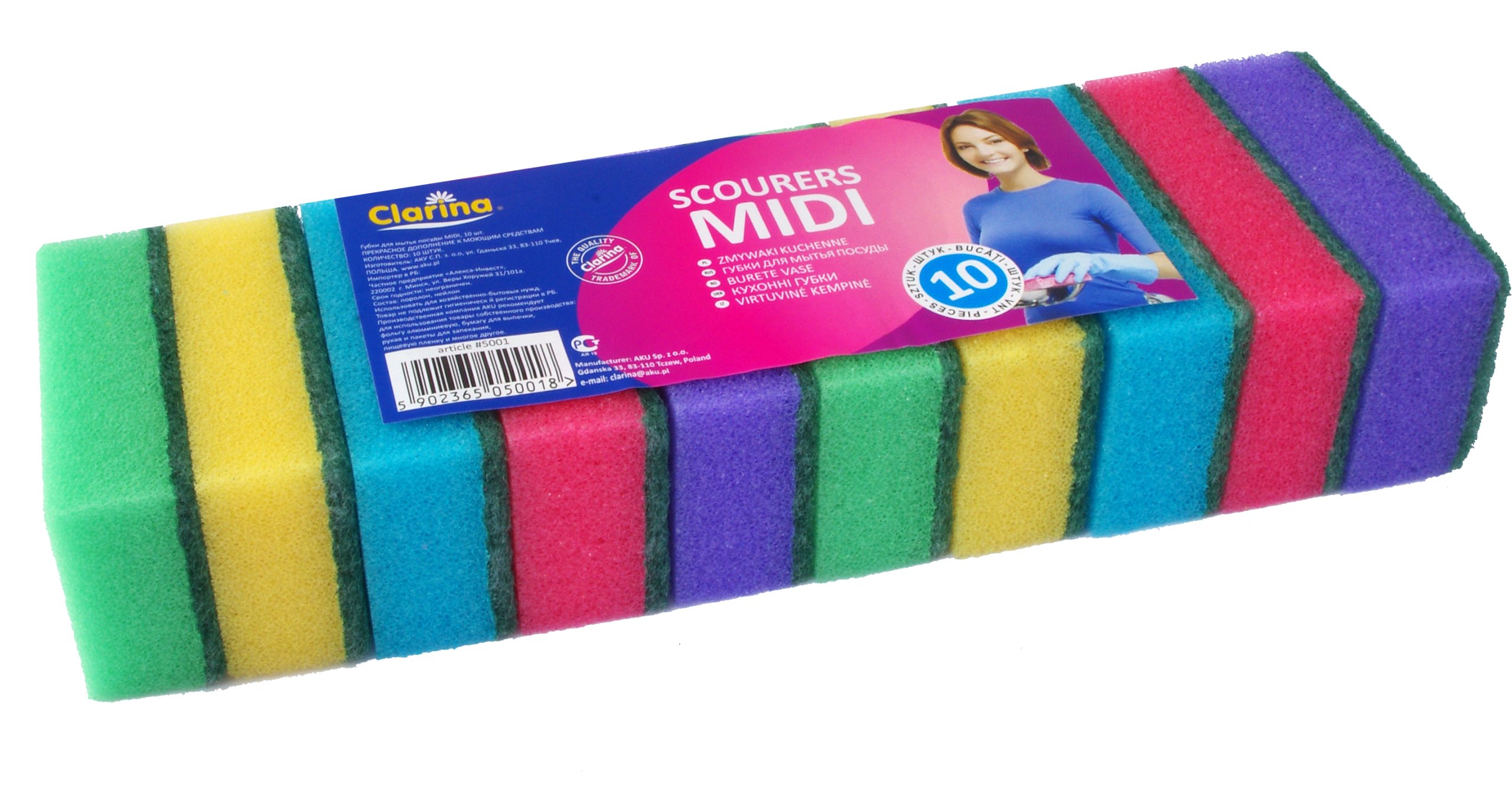 

3 Opakowania Gąbki Do Naczyń MIDI Kolorowe 3x10SZT