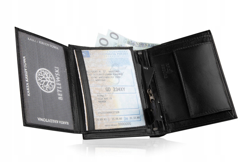 PORTFEL MĘSKI SKÓRZANY Betlewski czarny duży skóra RFID pudełko na prezent Waga produktu z opakowaniem jednostkowym 0.15 kg