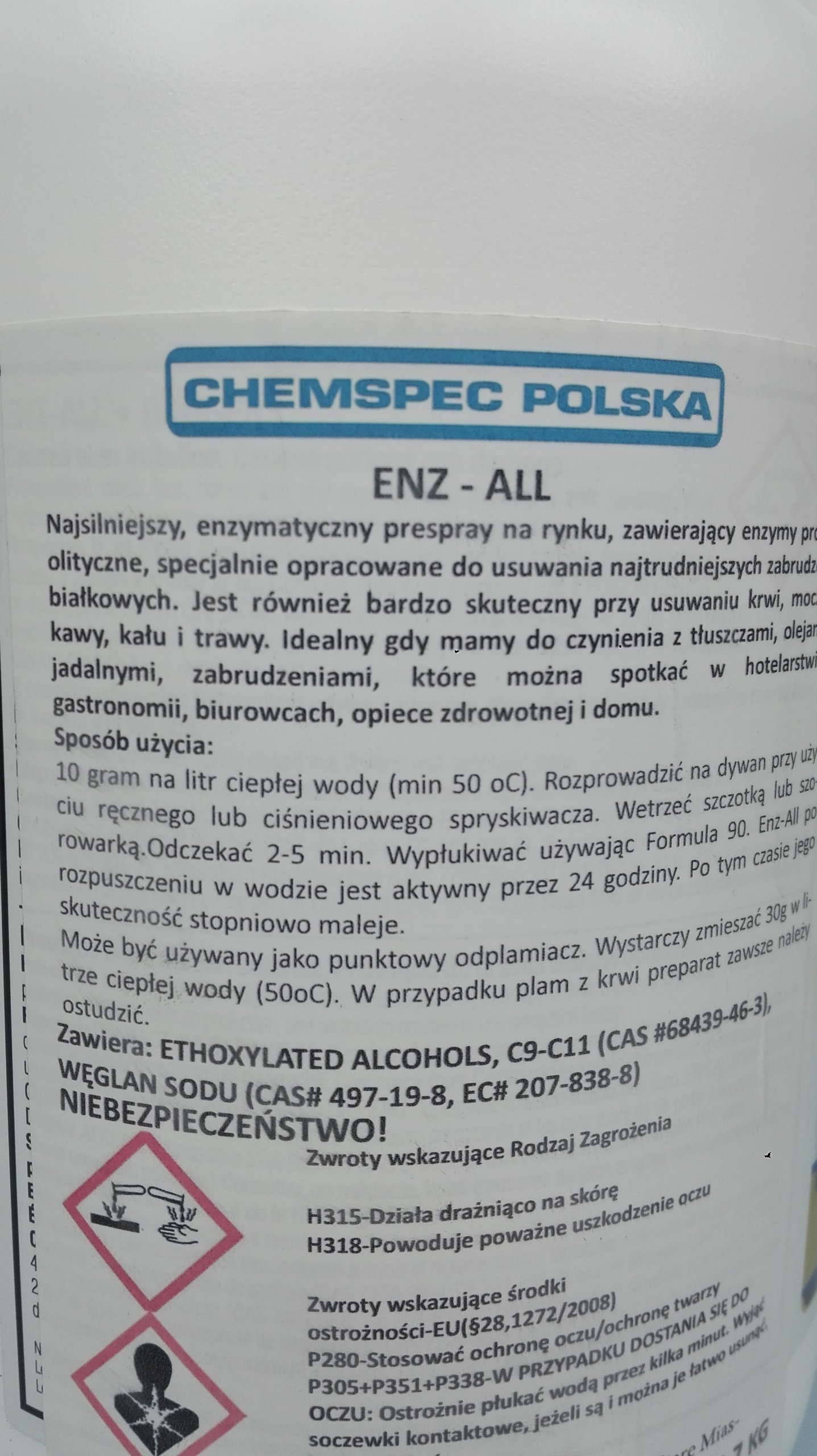 Prespray Chemspec Enz-All tapicerka dywany 2,7 kg Numer katalogowy producenta 1333