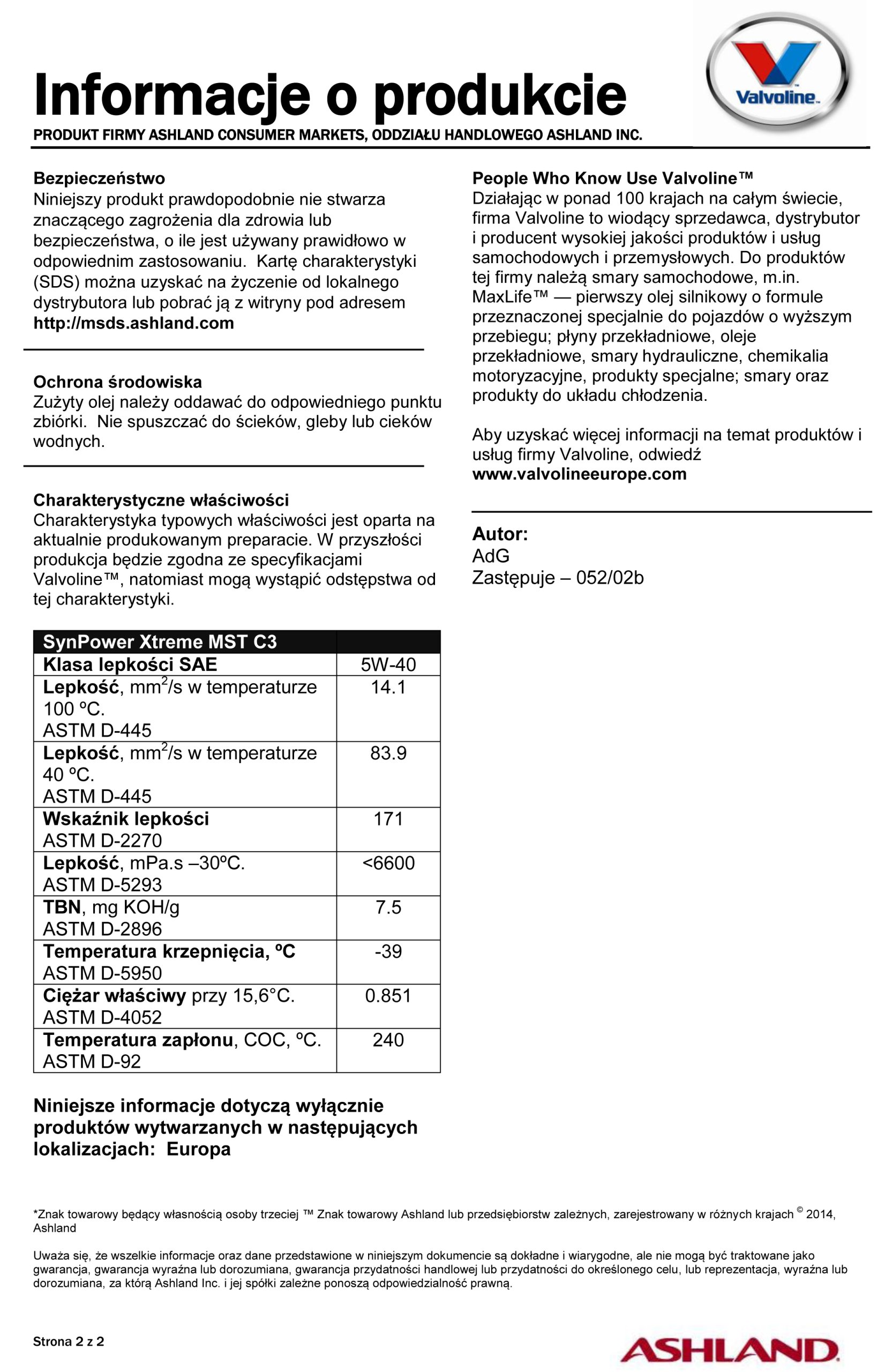 VALVOLINE Synpower MST C3 5W40 8L komplet MYSZKÓW Producent Valvoline