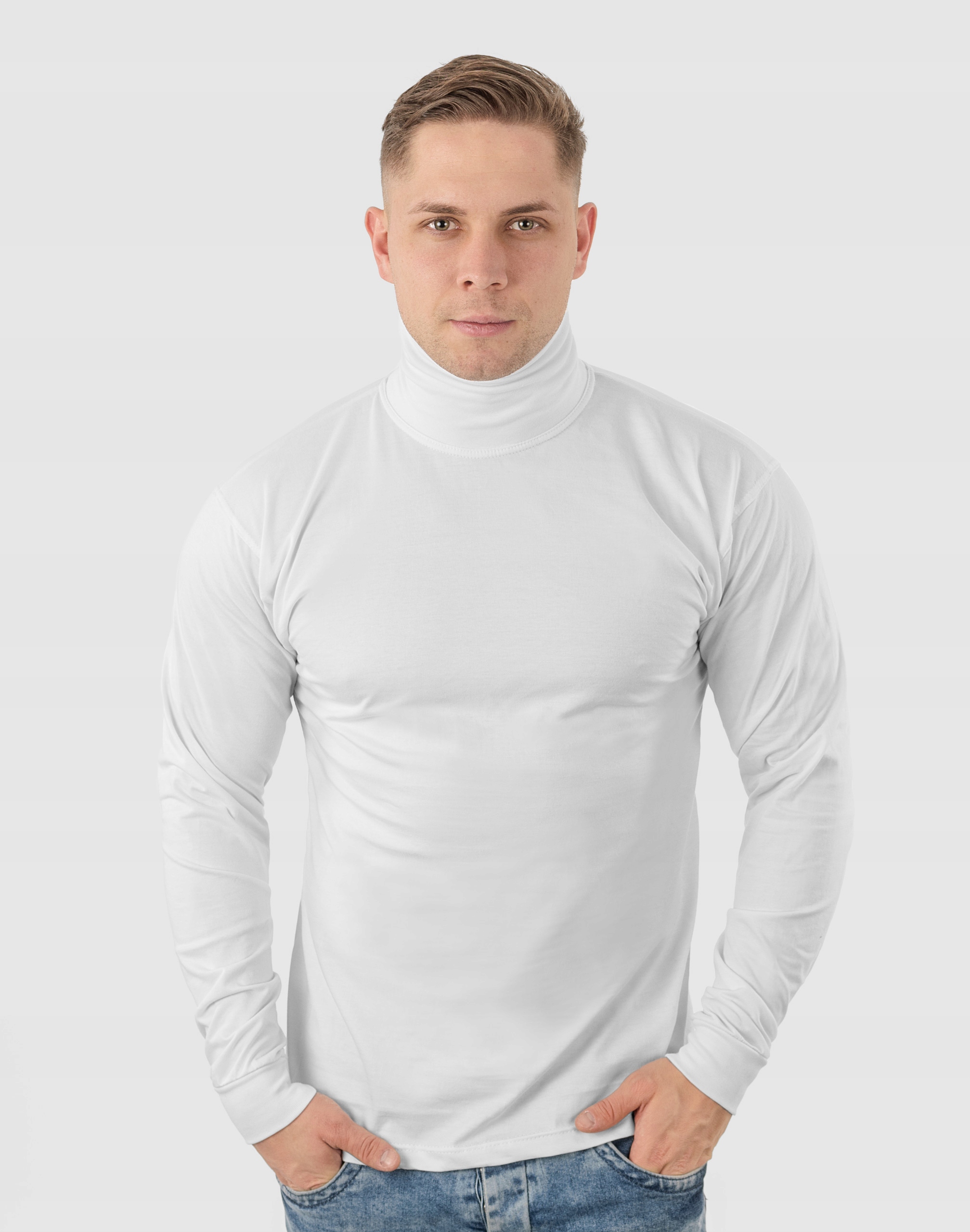 Elegancki Sweter Golf Męski Golfy WXM r 6XL biały Rozmiar 6XL