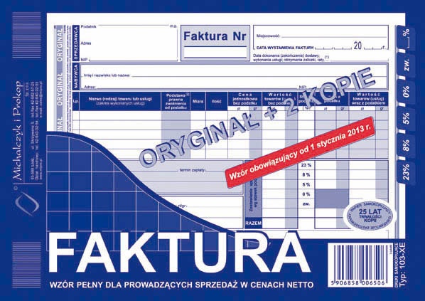 

Druk Faktura Vat A5 Wzór Pełny Od Netto 103-XE