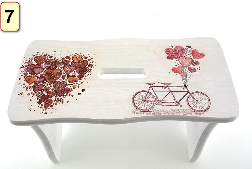 Stołek RYCZKA taboret RĘCZNIE ZDOBIONY decupage Kolor frontów biały