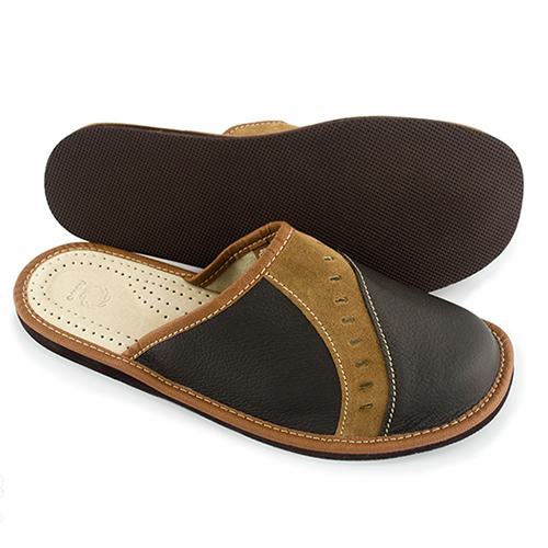 MĘSKIE PANTOFLE BRĄZOWE KAPCIE SKÓRA 100% JAKOŚĆ! Rozmiar 40