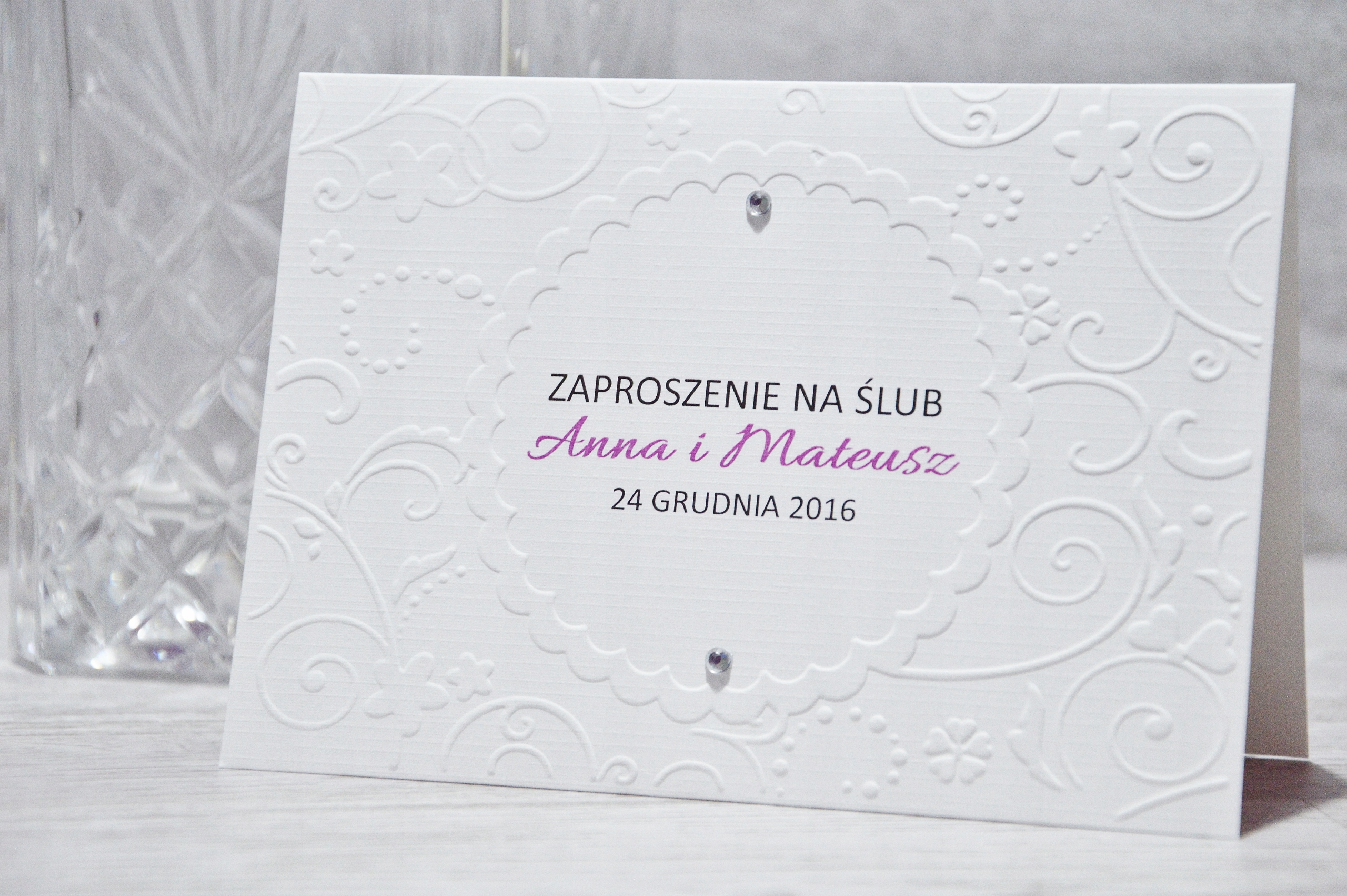 ZAPROSZENIA ŚLUBNE TŁOCZONE ZAPROSZENIA NA ŚLUB ** Wykończenie papieru matowe