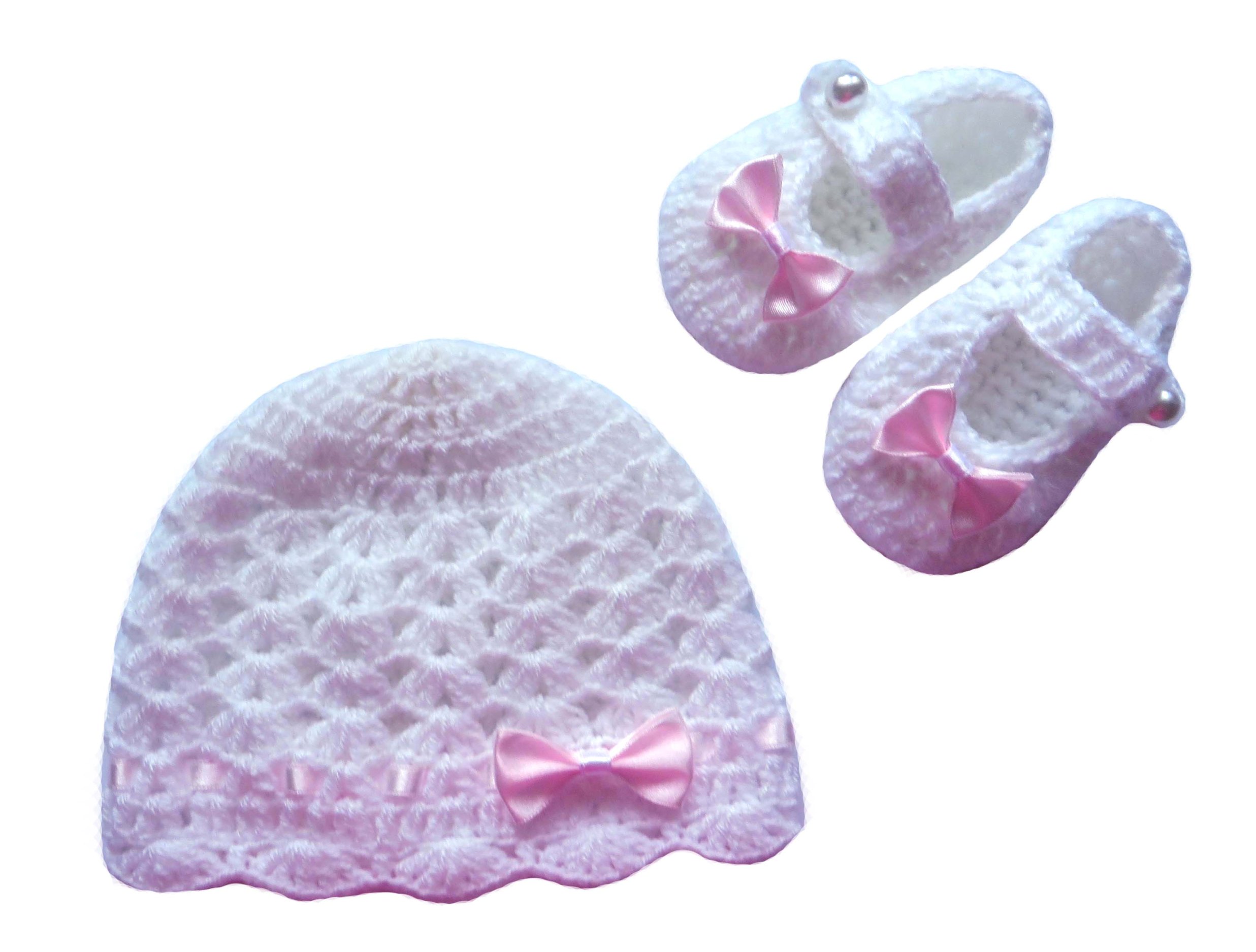 BUCIKI szydełkowe+CZAPKA chrzest KOMPLET biel 68cm Rozmiar 68