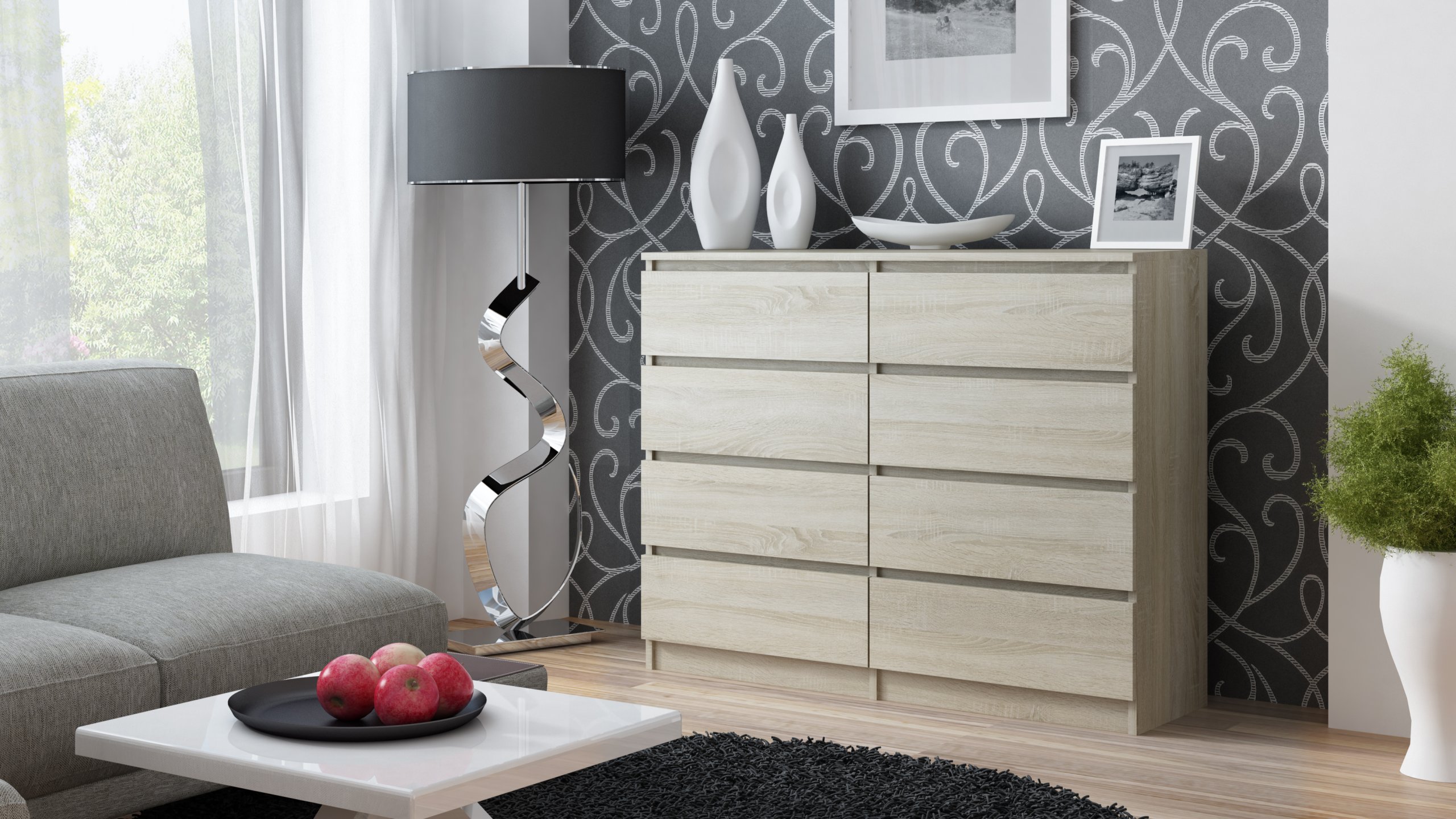 DUŻA KOMODA SZAFKA 8 SZUFLAD 120CM * DĄB SONOMA Wysokość mebla 97 cm