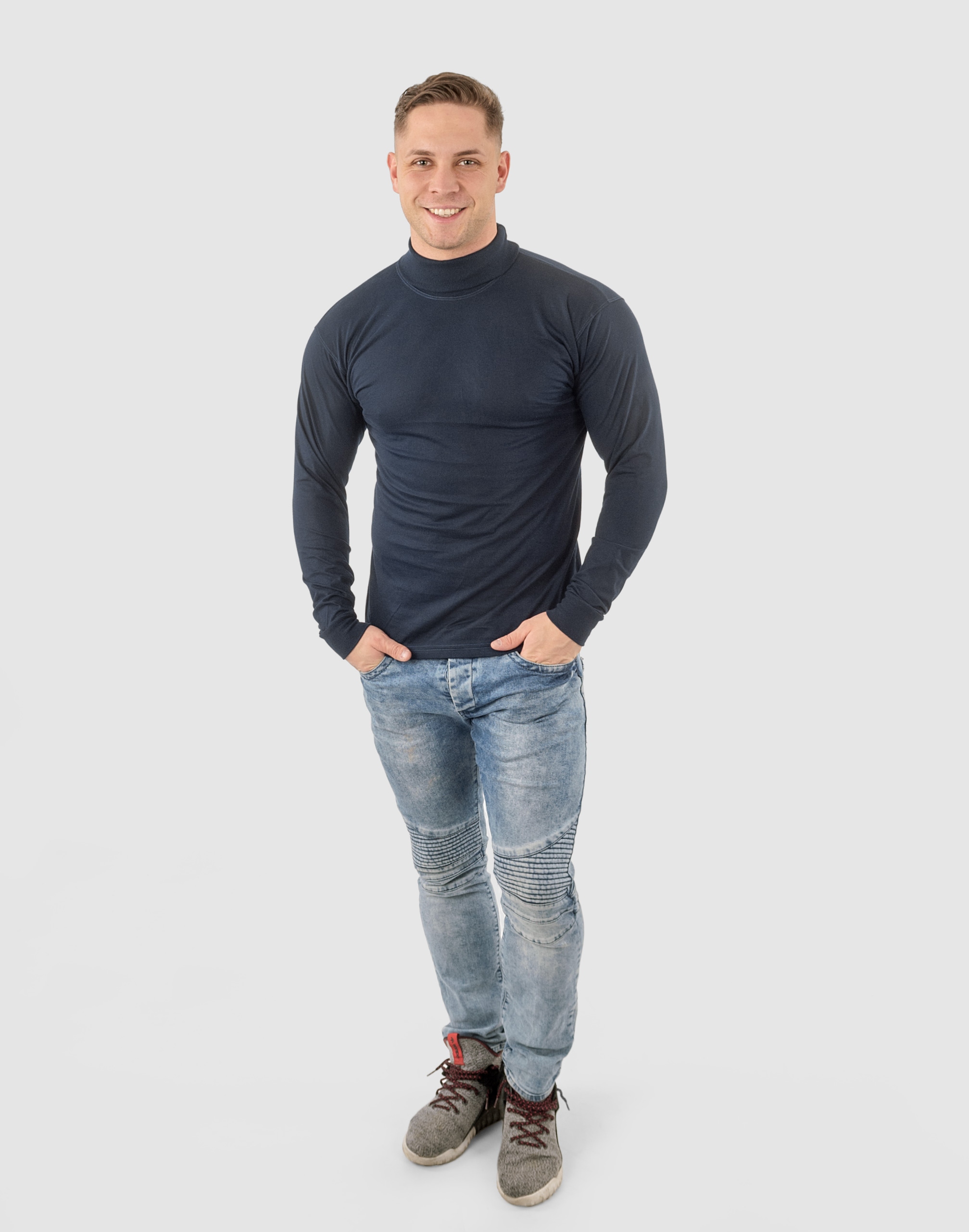 Elegancki Sweter Golf Męski Golfy WXM r M granatow Dekolt golf