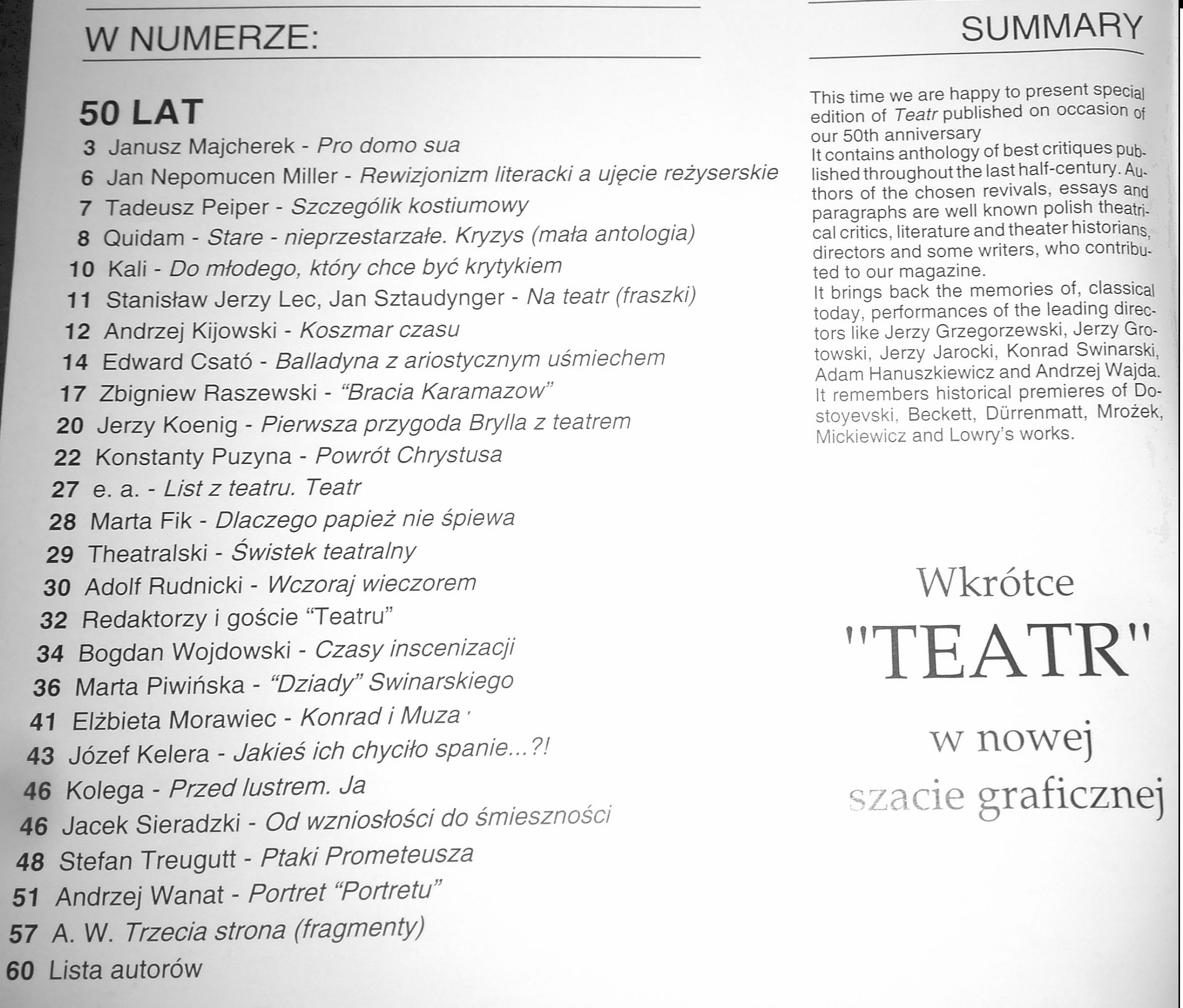 Teatr miesięcznik 9 1996 50 lat Numer czasopisma 1