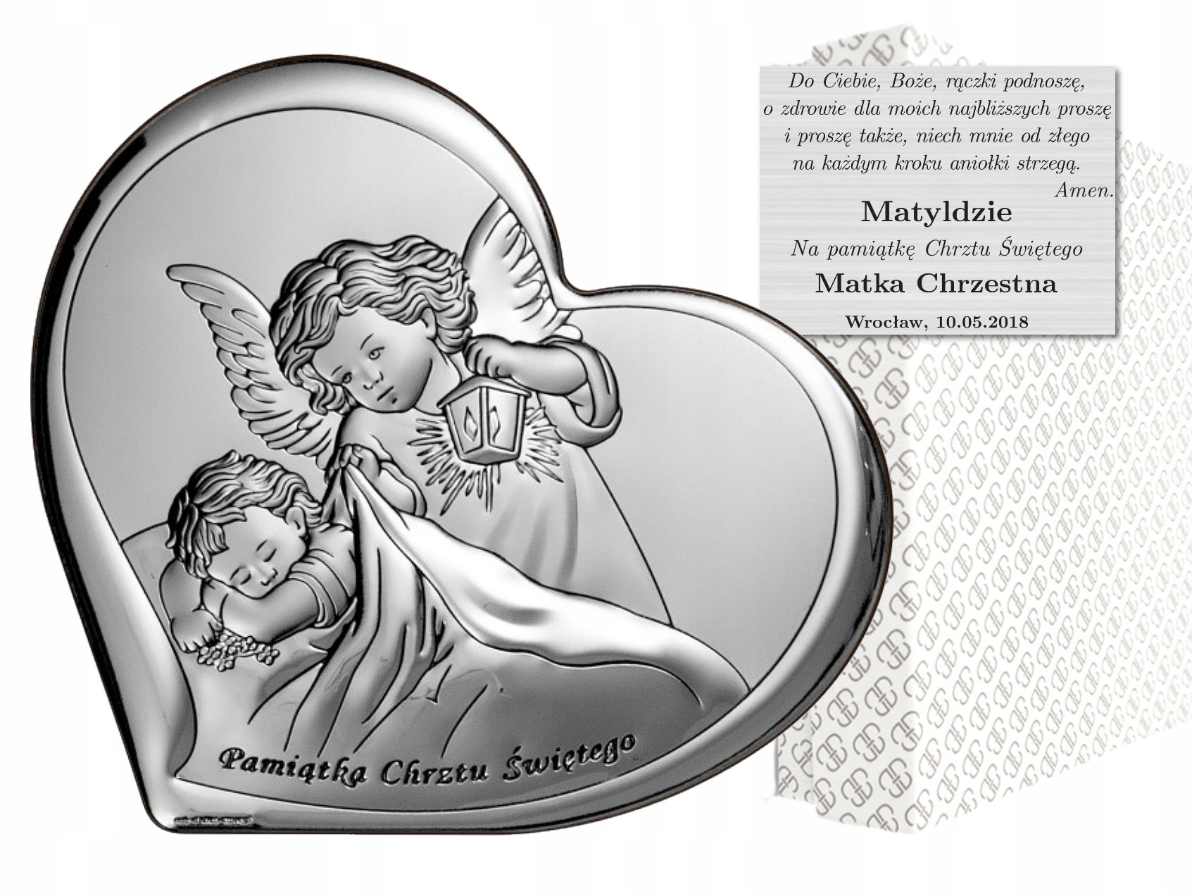 

Obrazek Srebrny Anioł Stróż Serce Chrzest Grawer