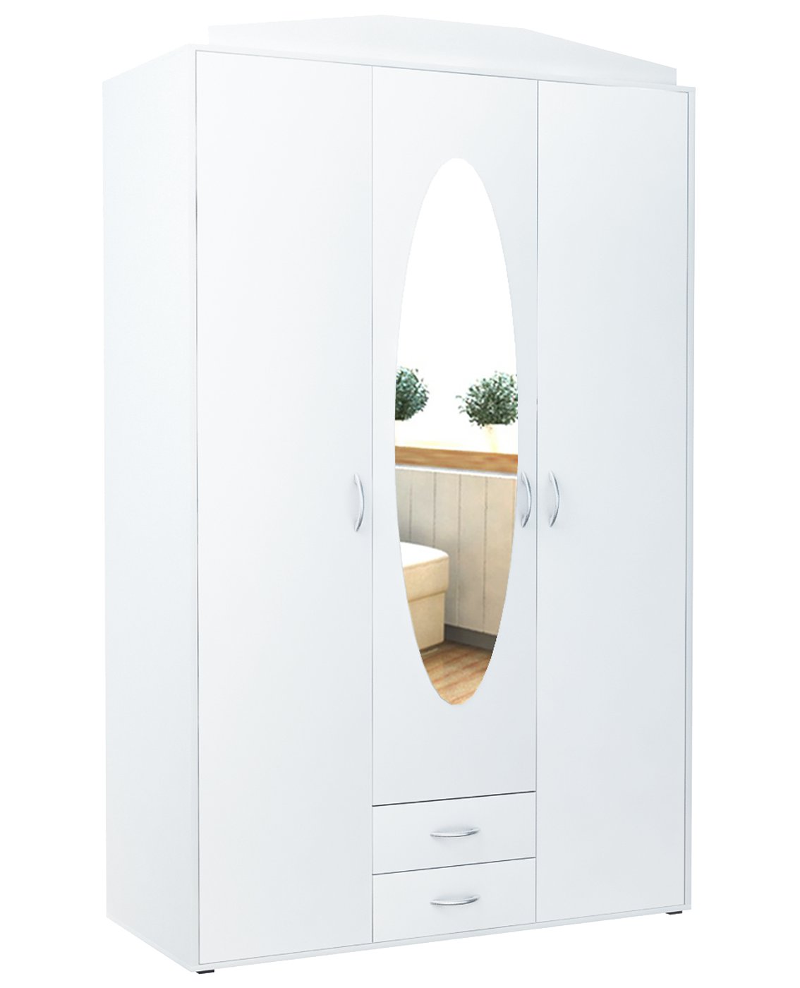 Skriňa 3D2S Biela trojdverová s zrkadlom Rob