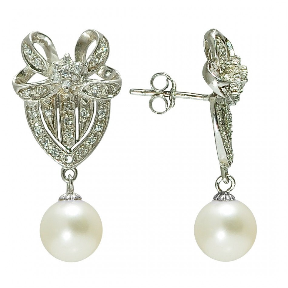 Elegantní Stříbrné Náušnice S Perlou A Zirkony