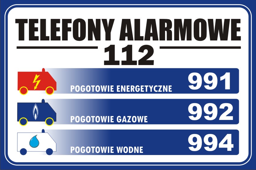 

Tabliczka Informacyjna Telefony Alarmowe