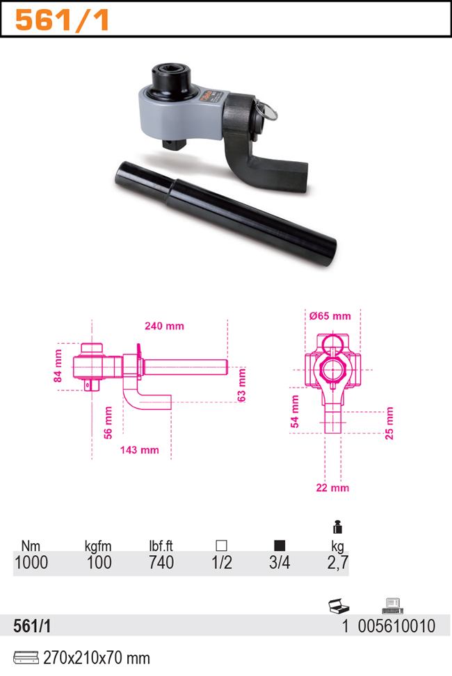 WZMACNIACZ MOMENTU OBROTOW BETA 1000NM 3/4'' 561/1 Waga produktu z opakowaniem jednostkowym 3.02 kg