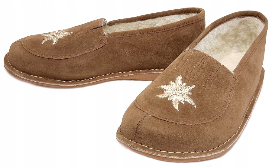 Pantofle Bambosze Skórzane Wełna Kapcie Haft *38* Marka inna