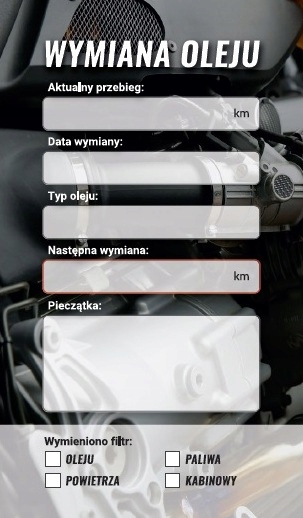 

30x Zawieszka serwisowa kartka wymiany oleju