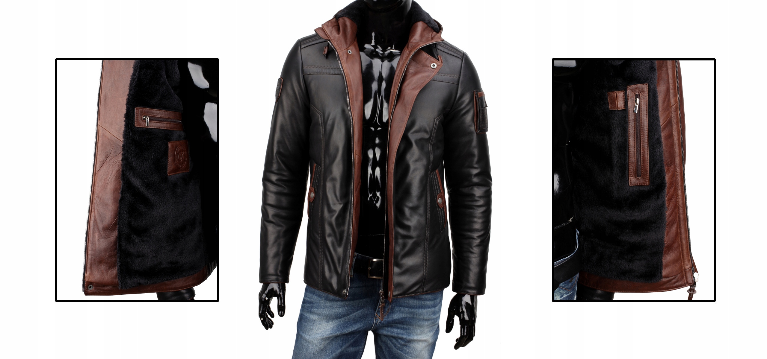 EKSKLUZYWNA Ciepła Kurtka Skórzana Męska z kapturem DORJAN AMD450 XXL Wypełnienie nie dotyczy