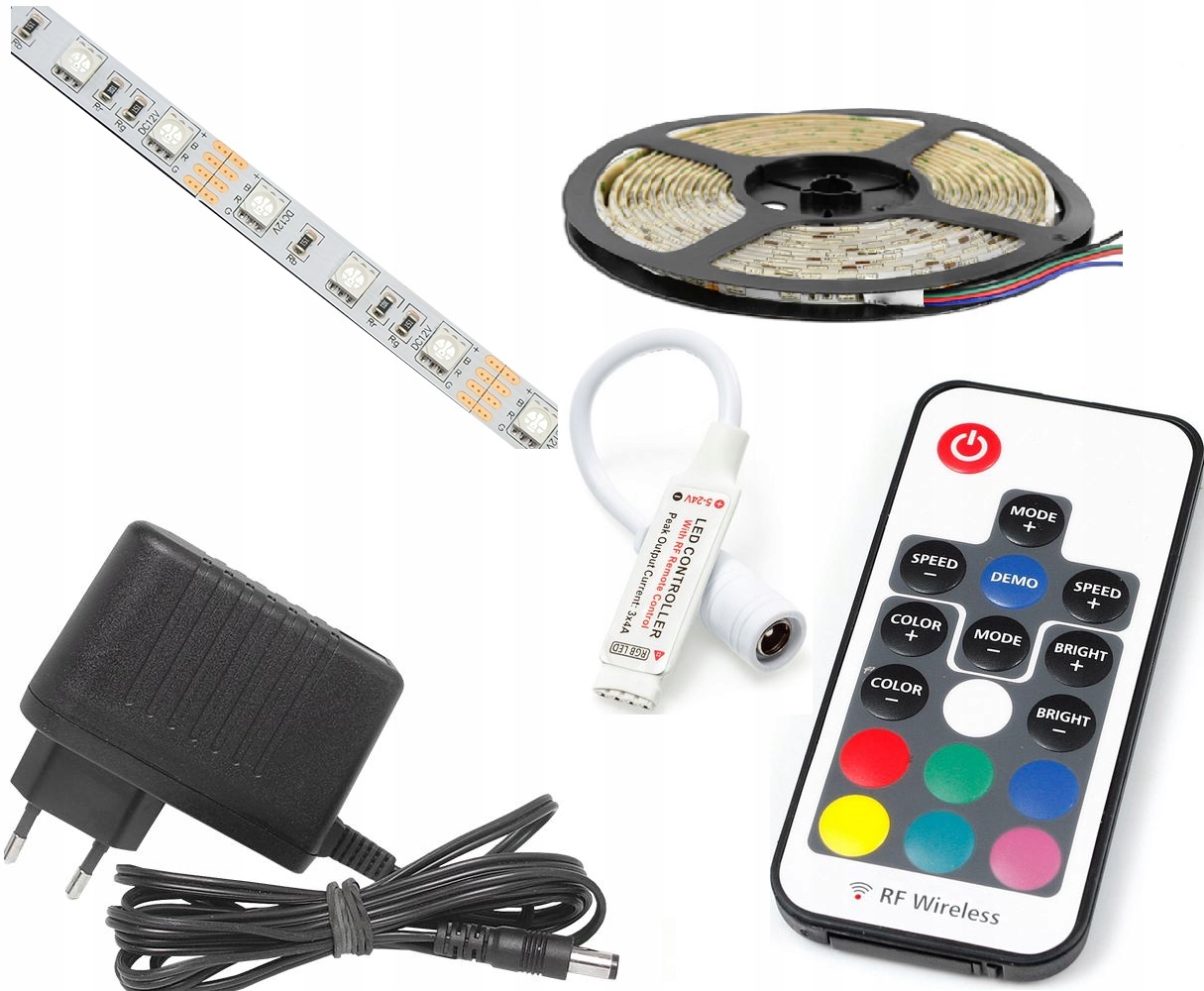 

Zestaw Taśma 2,5m 75 Led Rgb sterownik Rf zasilacz