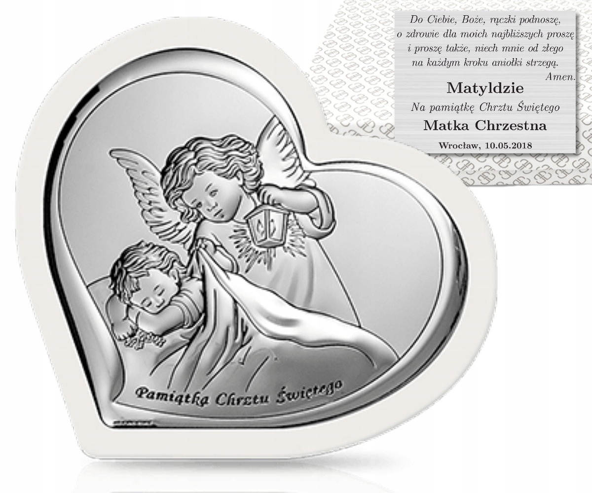 Obrázek Stříbrný Anděl strážný Suvenýr Křtu Gravírování