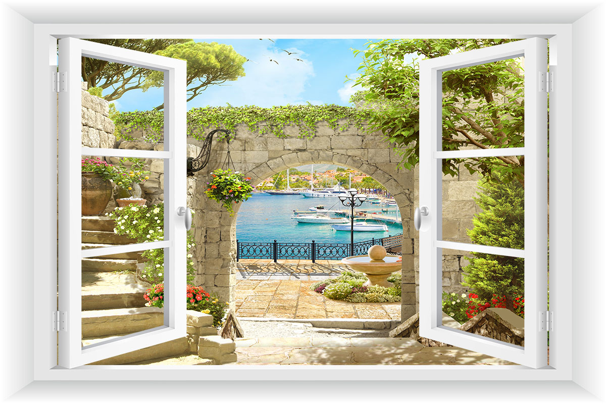 

Naklejka Okno 3D Uliczka Kwiaty Mur Widok 120x80