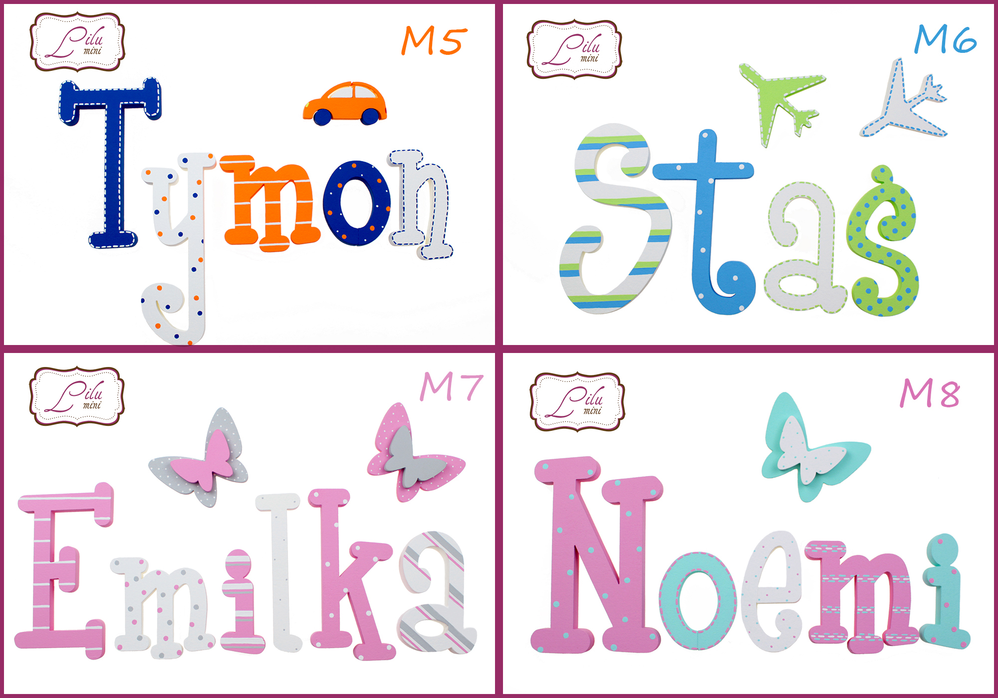 LITERKI NA ŚCIANE IMIĘ 4-LITEROWE 3 DEKORY GRATIS Płeć Chłopcy Dziewczynki