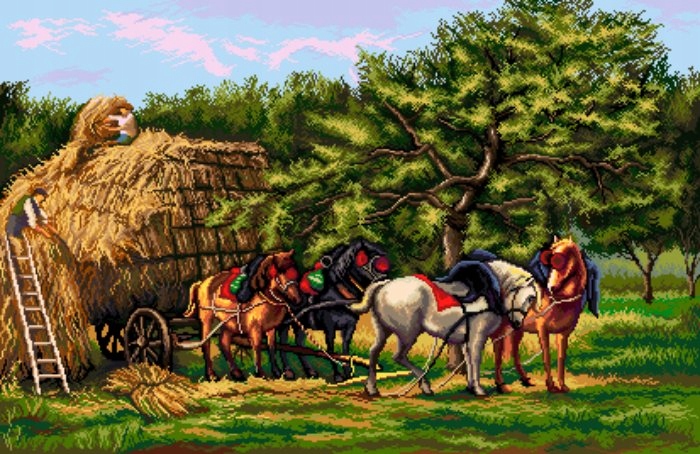 Výšivka křížová sada, kanva+mulina+jehly, 94x61